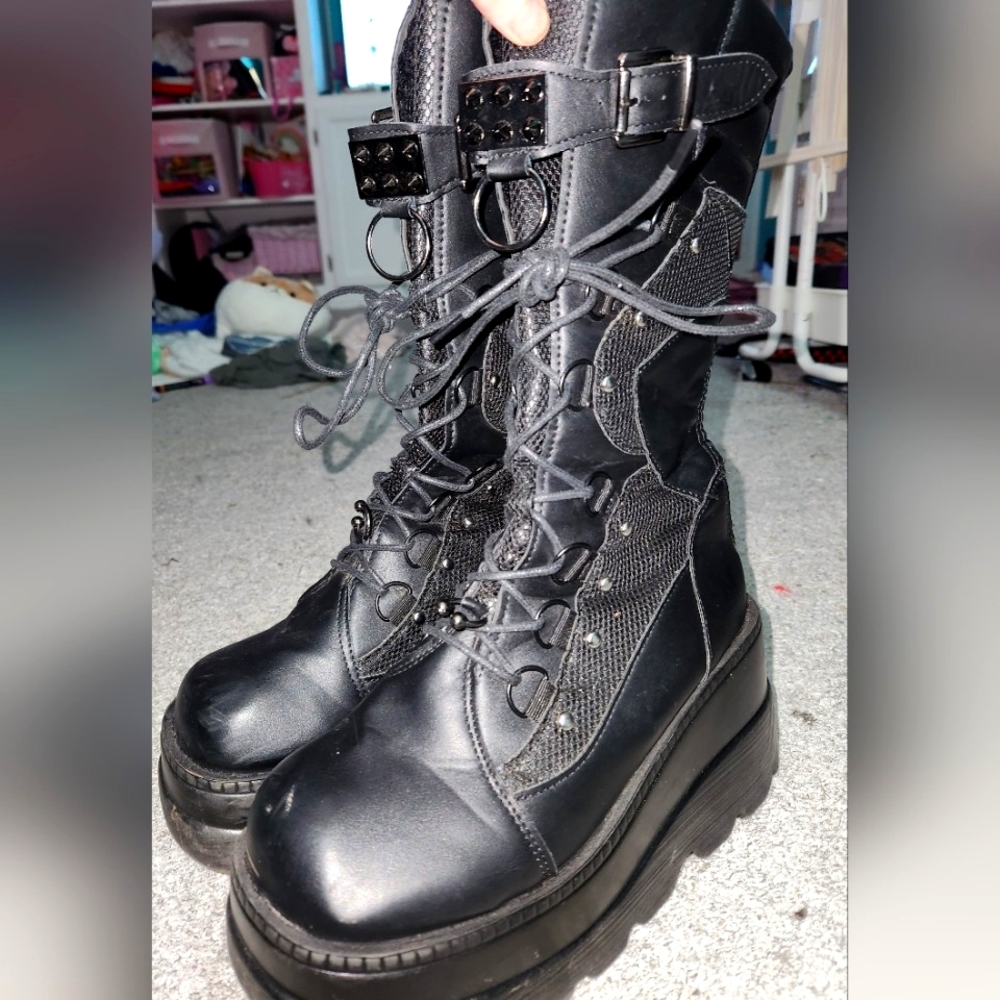 Black spike Platform boots